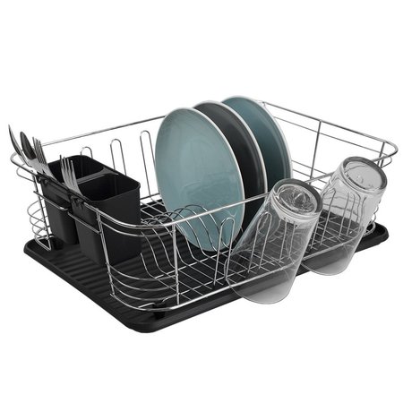 HOME BASICS 3 Piece Chrome Dish Rack Set, Black DD47836